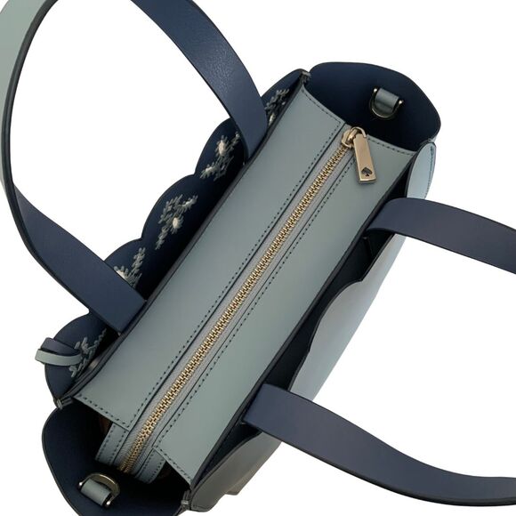 Kate Spade Dusty Blue Scallop Laser Cut Leather Tote Crossbody Bag Purse - Picture 8 of 13